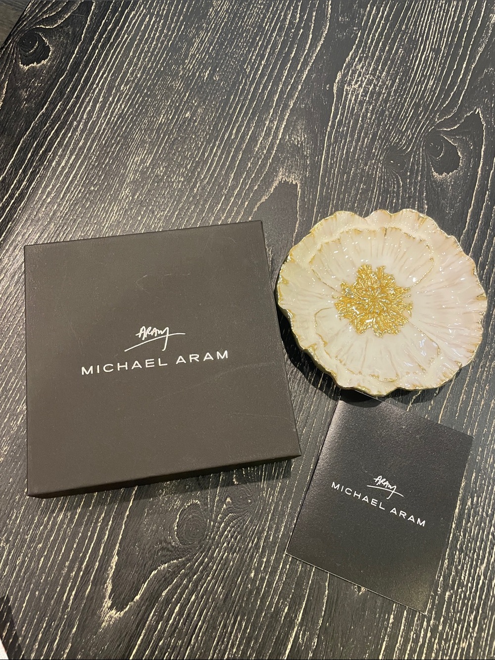 Michael Aram White and Gold Floral Anemone Catch All Dish